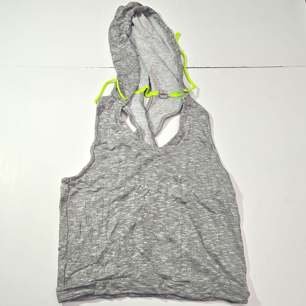 Forever 21 Active Hoodie Tank Top Large L Gray Heather Neon Keyhole Open Back